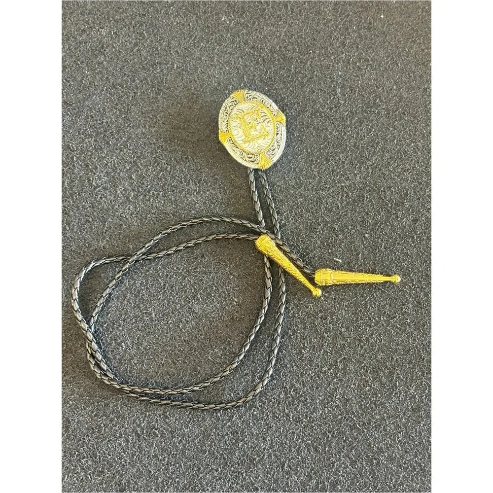 Western Cowboy Bolo Neck Tie Initial E Gold Silver Engraved Adjustable New